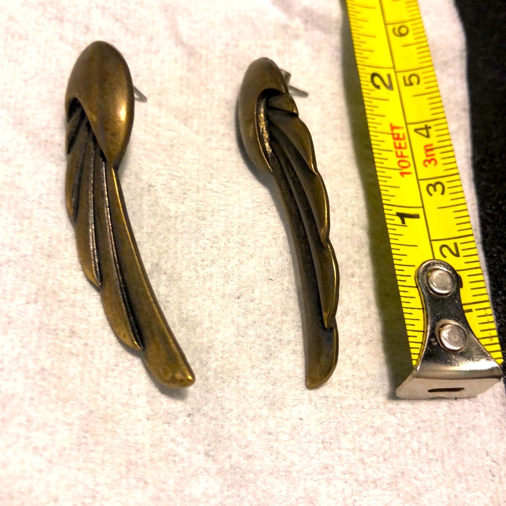 Brass Forever21 feather Greek-inspired earrings
